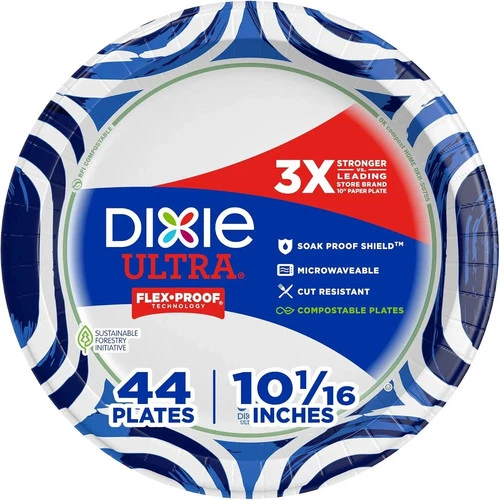 Dixie Ultra, Large Paper Plates, 10 Inch, 44 Count, 3X Stronger