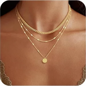 14K Gold Plated Layering Necklaces For Women Set, Cuban Link Layered Chains Gift