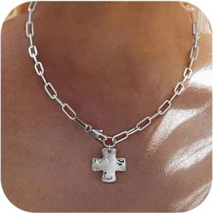 Chunky Cross Necklace for Women Trendy 14K Gold Silver Layered Statement Cross P